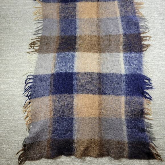 Avoca Hand Weavers Lap Blanket Scarf Shawl Brown Blue Wool Mohair Plaid Fringe - Picture 13 of 16